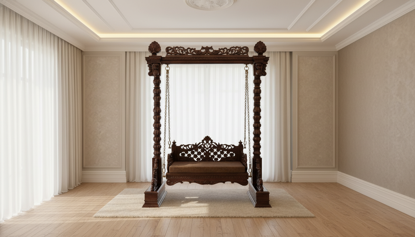 Hand Carved Peacock Motif Wooden Jhoola